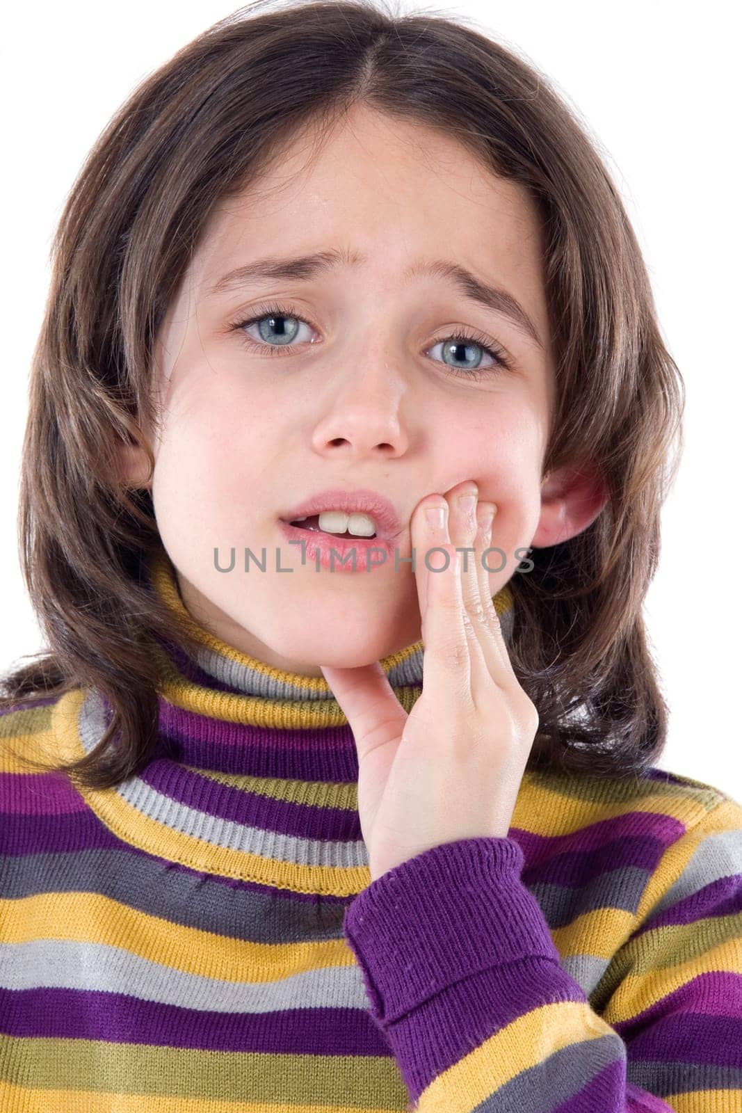 Adorable girl whit toothache