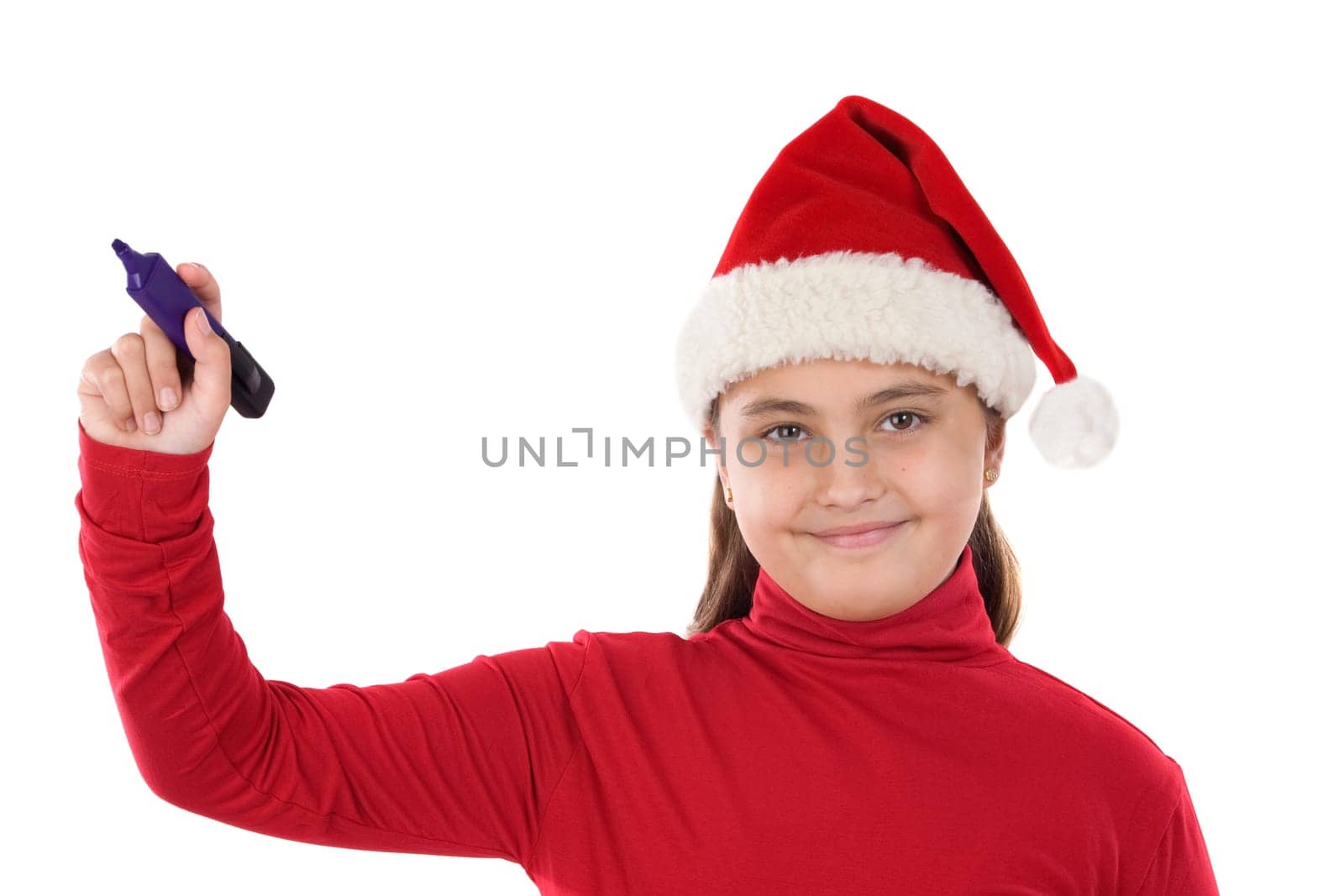 Beautiful girl in christmas writing