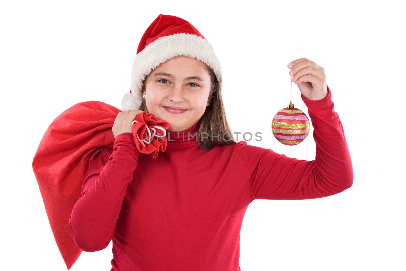 Beautiful girl with red ball of xmas