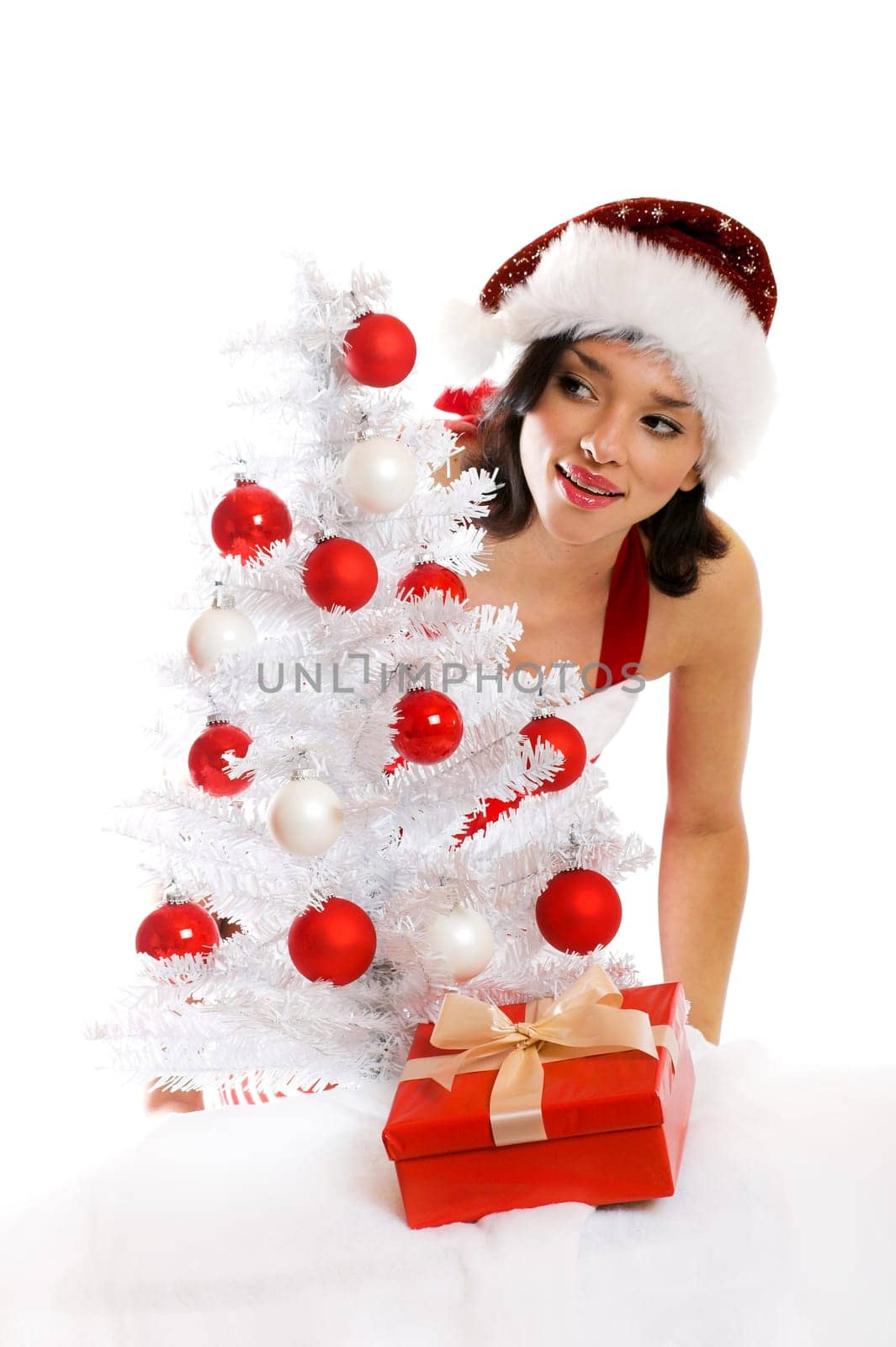 laughing santa claus with gift
