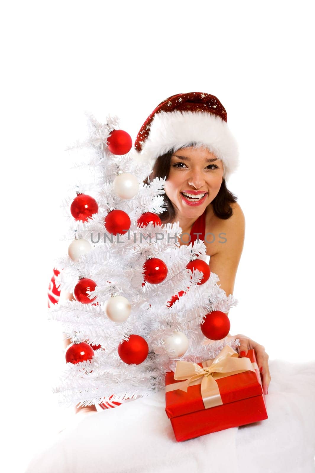 laughing santa claus with gift