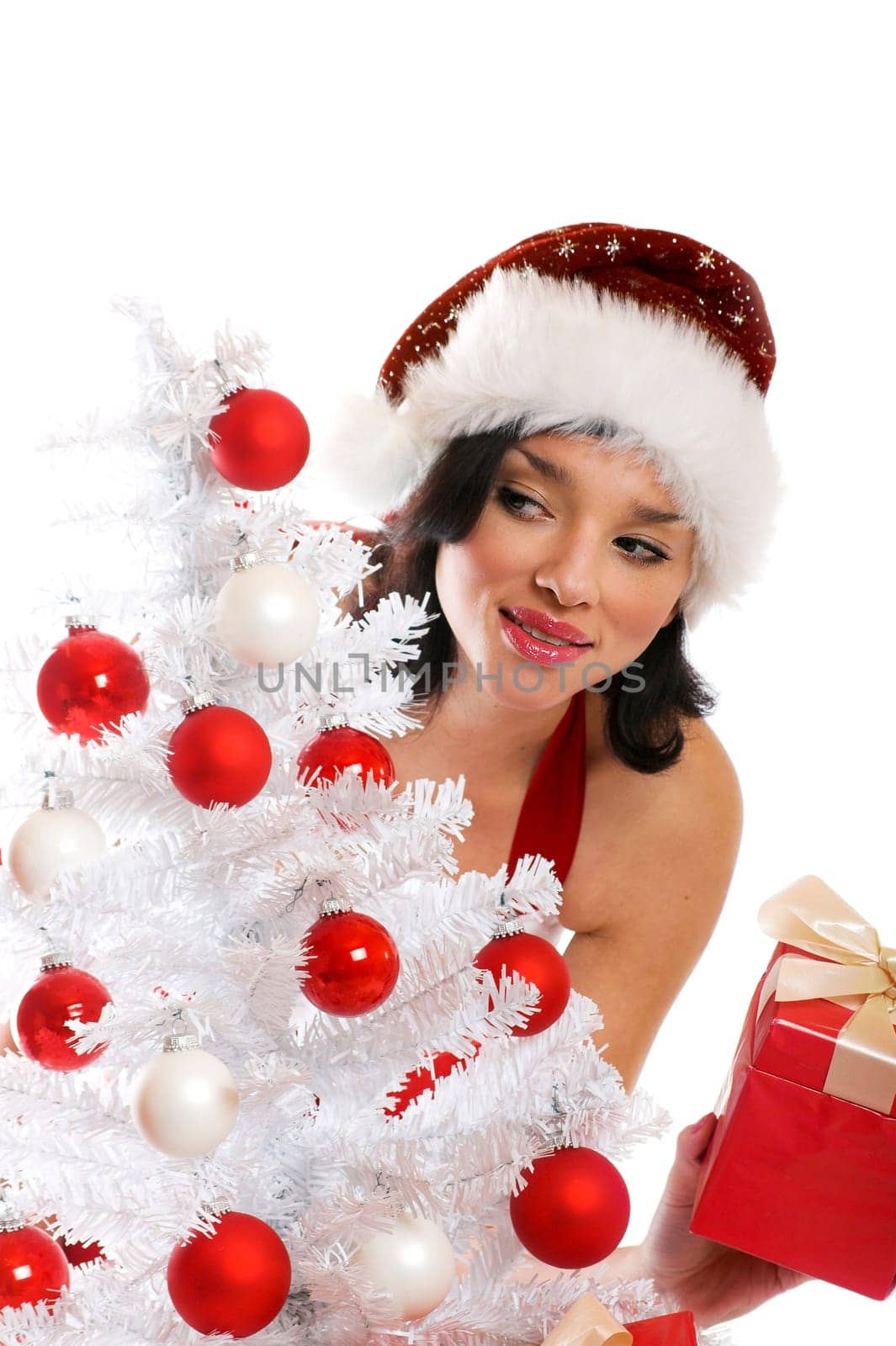 laughing santa claus with gift