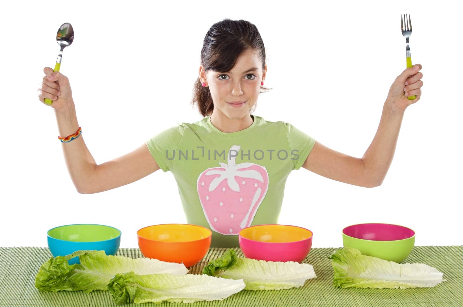 girl with colourful bowls
