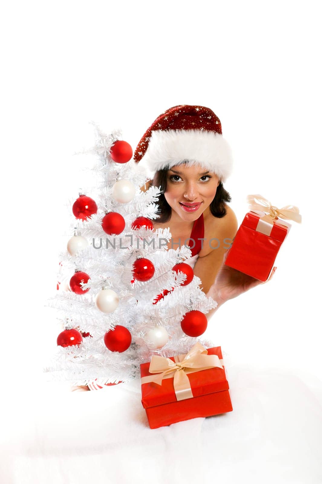 Laughing Santa Woman with Gifts