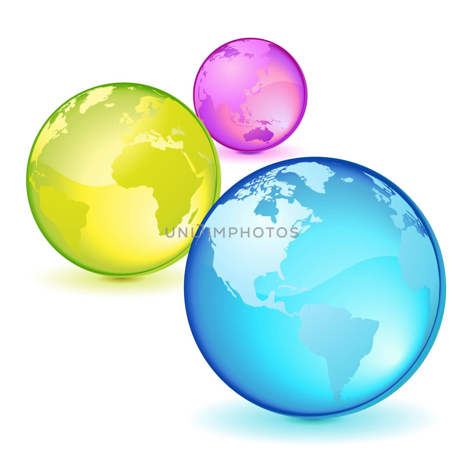 Three lighted planets