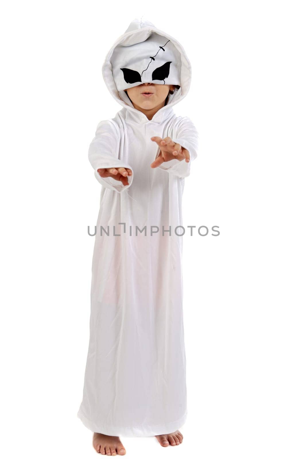 adorable boy with a ghost disguise