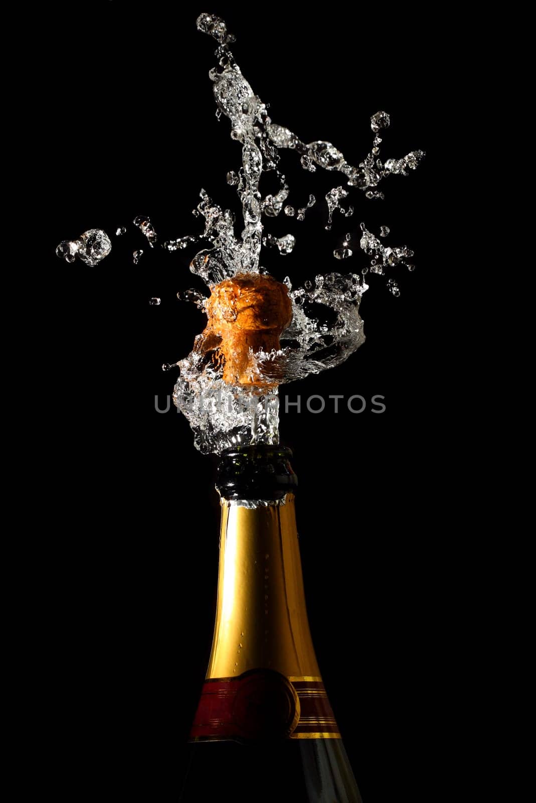 champagne bottle with shotting cork background