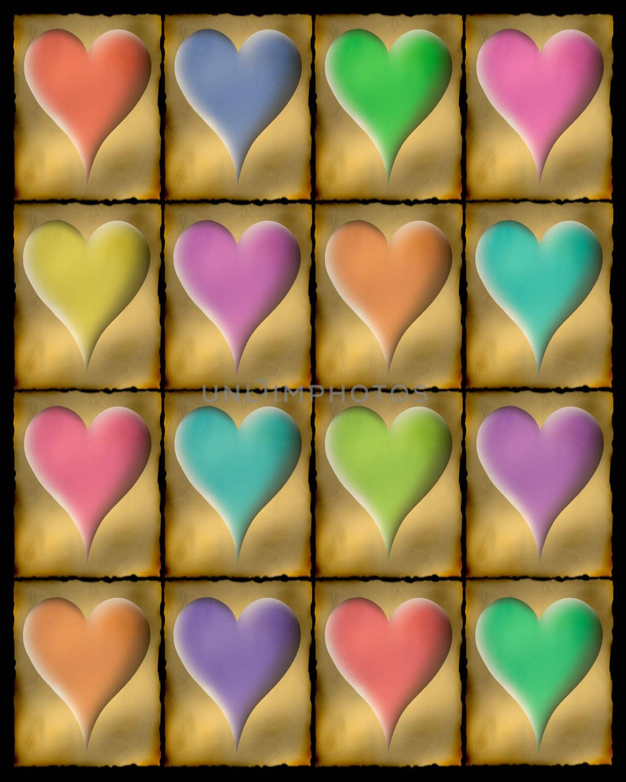 colorful hearts in a row
