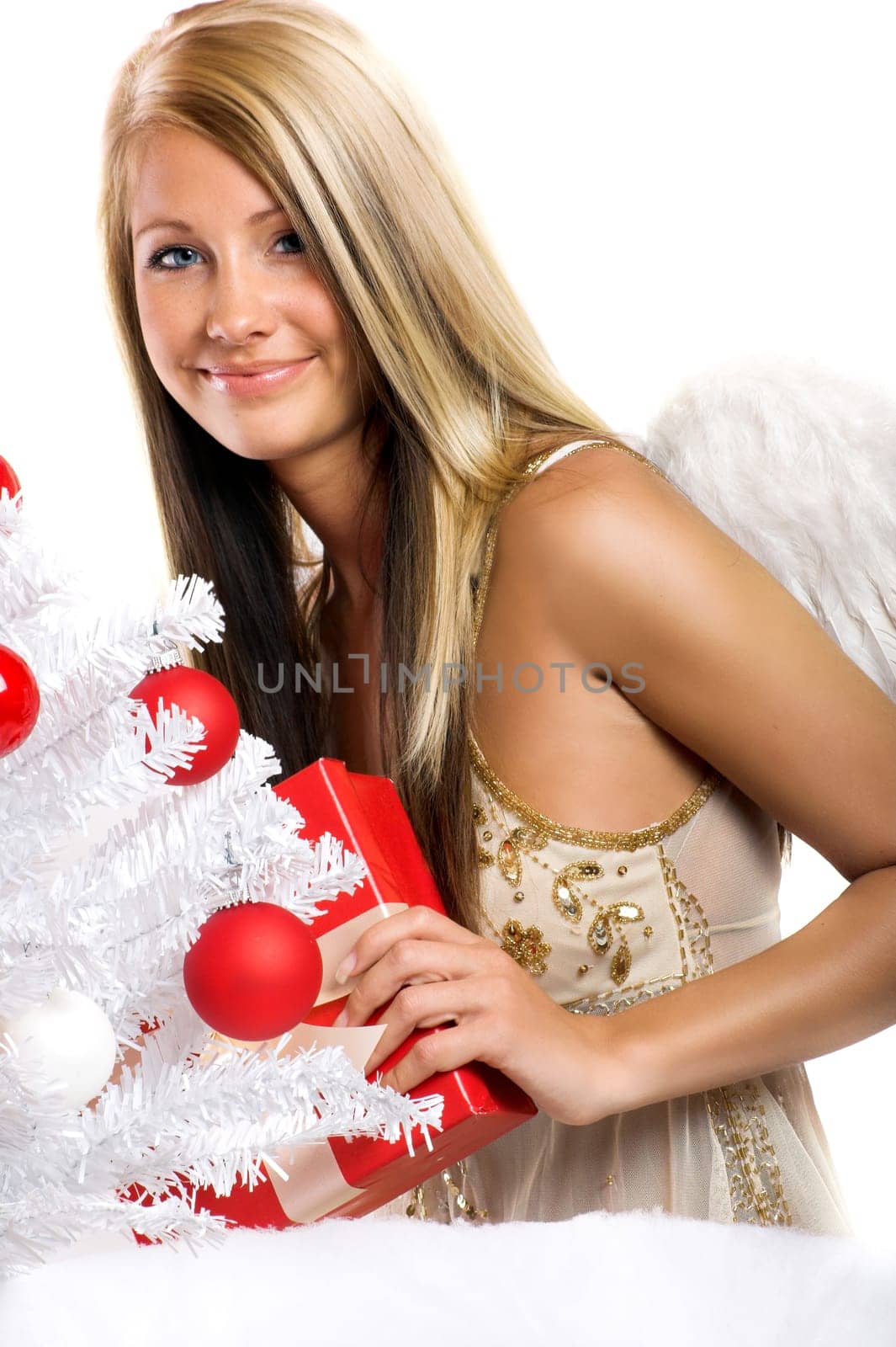 laughing angel with gift