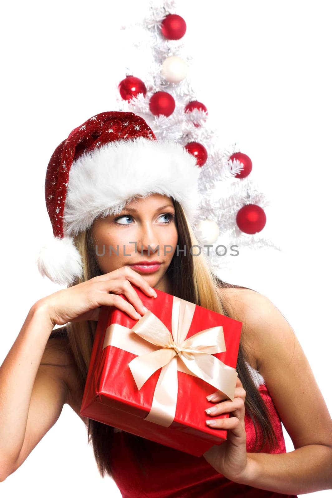 laughing santa claus with gift