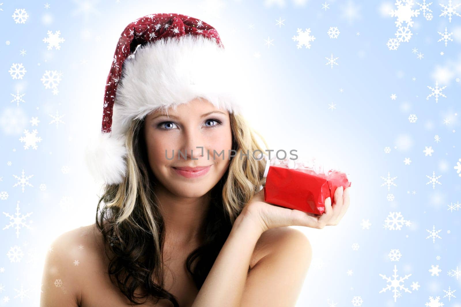 laughing santa claus with gift