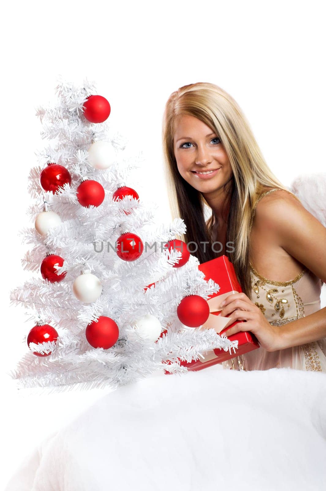 laughing angel with gift