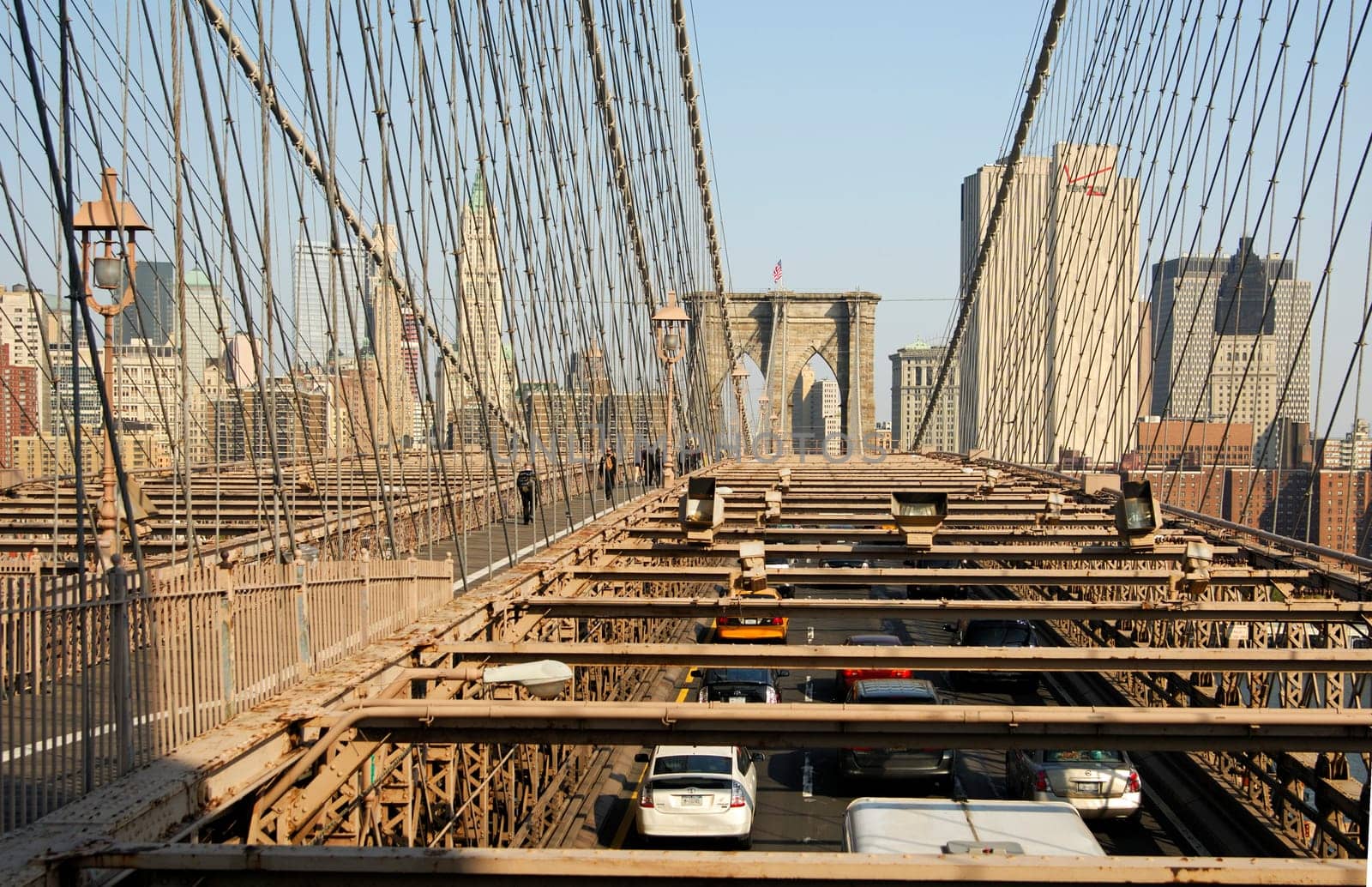 Traffic on the Brooklyn Bridge,New York,USA