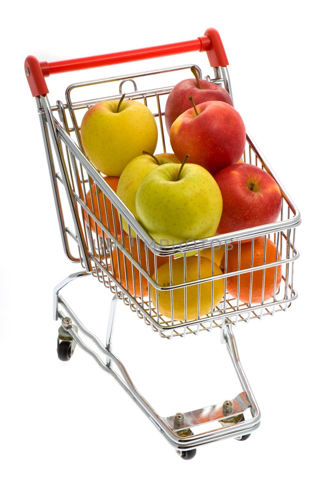 Shopping trolley with fruit,supermarket