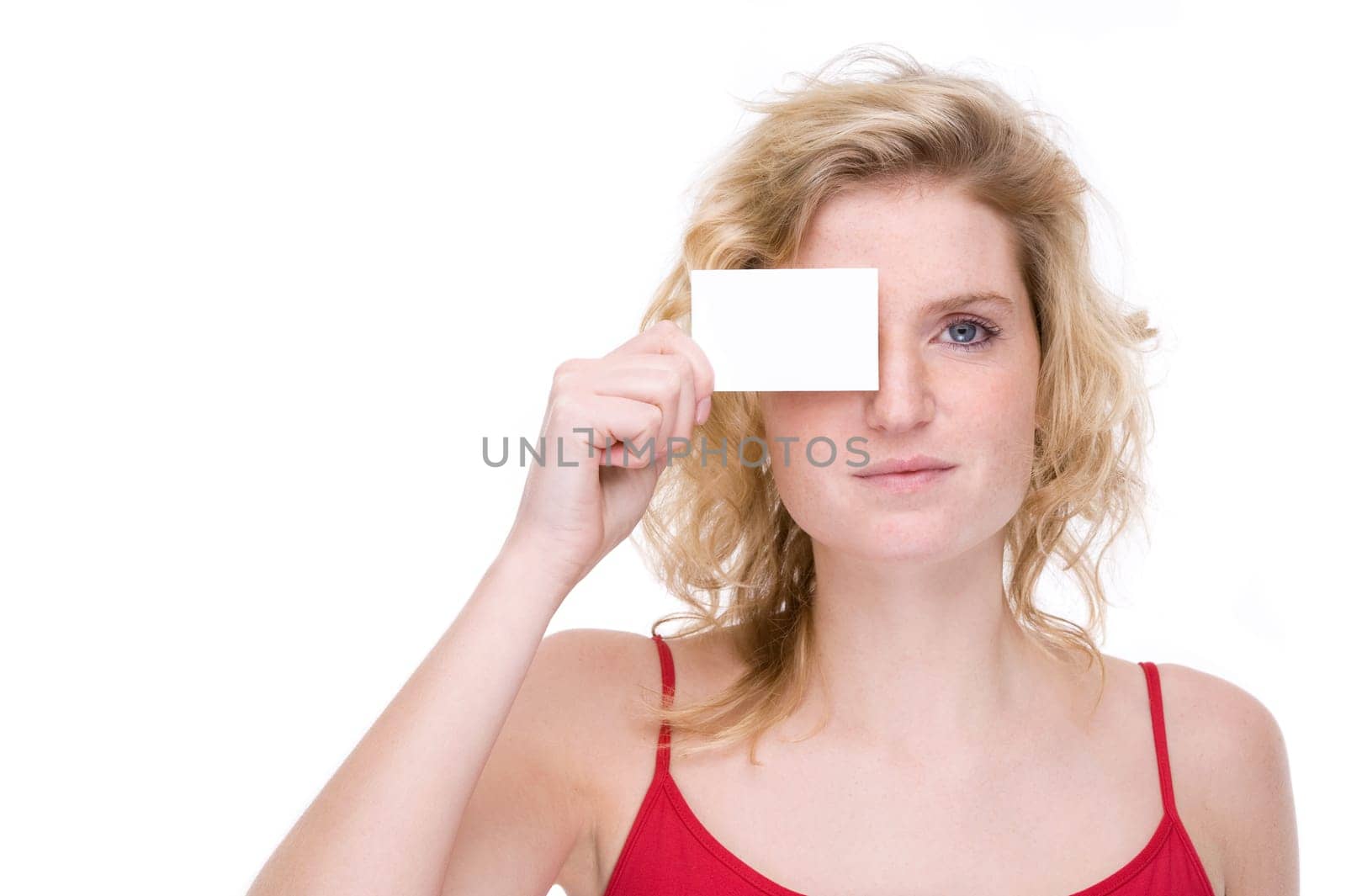 Woman with blank business card