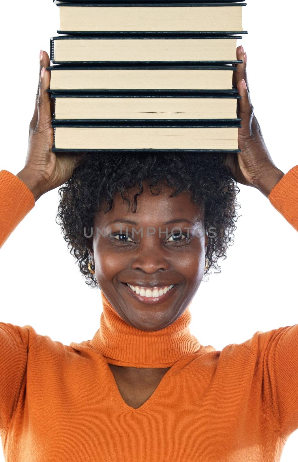 Woman with books on her head