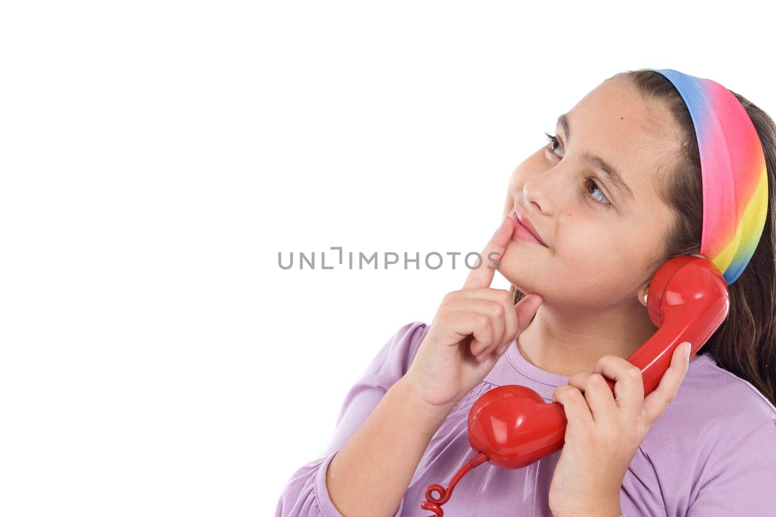 Beautiful girl with red telephone