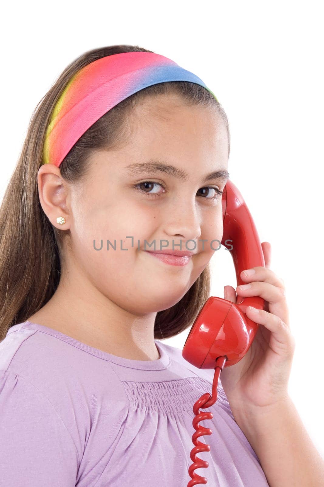 Beautiful girl with red telephone
