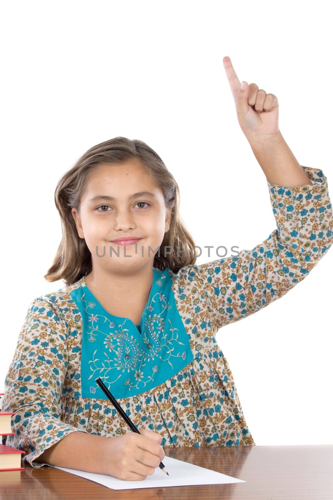 Adorable girl student asking to speak