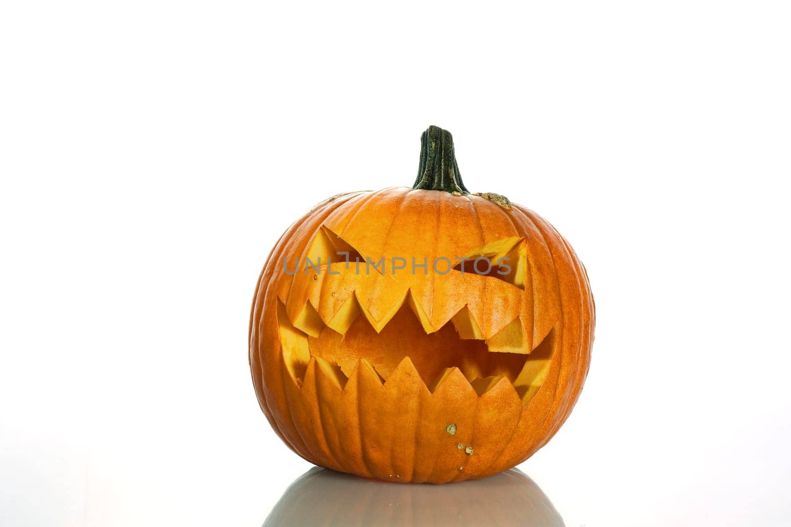 Pumpkin with halloween phrases on white