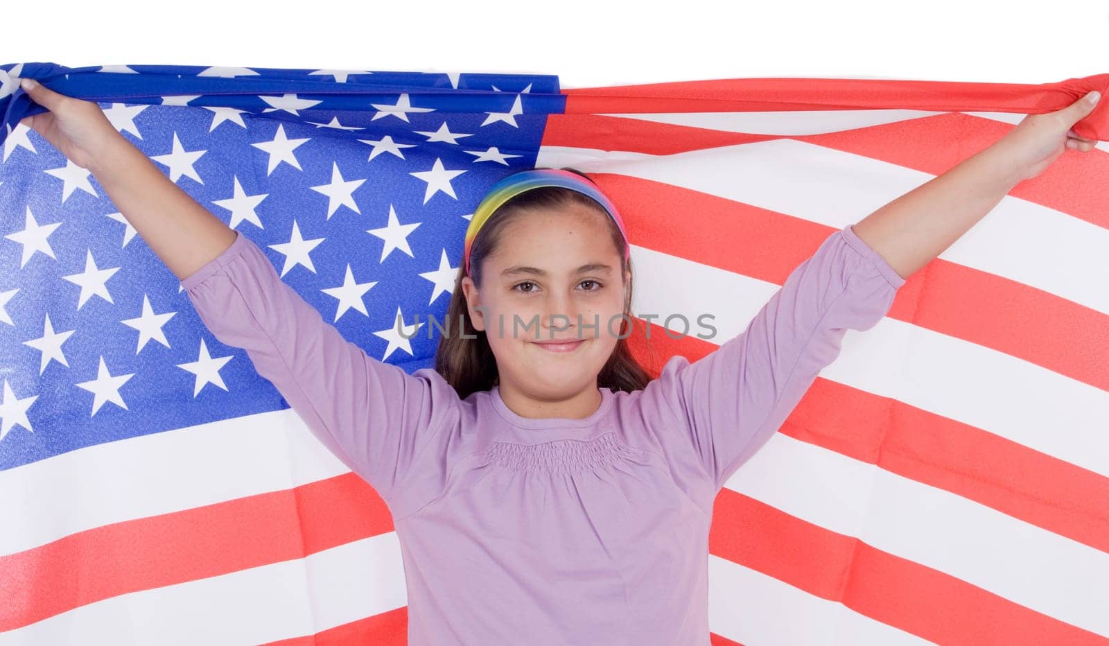 Patriotic little girl with american flag