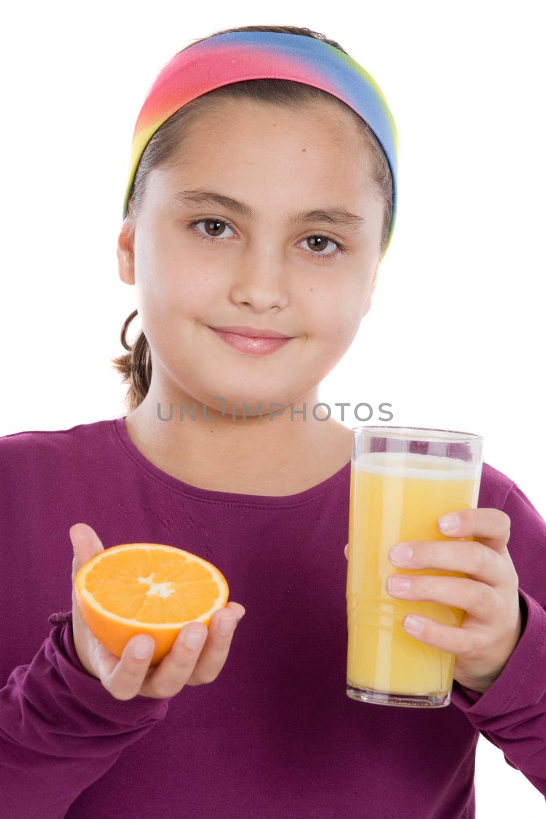Cute girl with a half orange