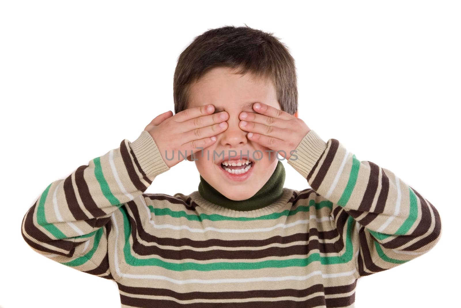 Funny child covering his eyes