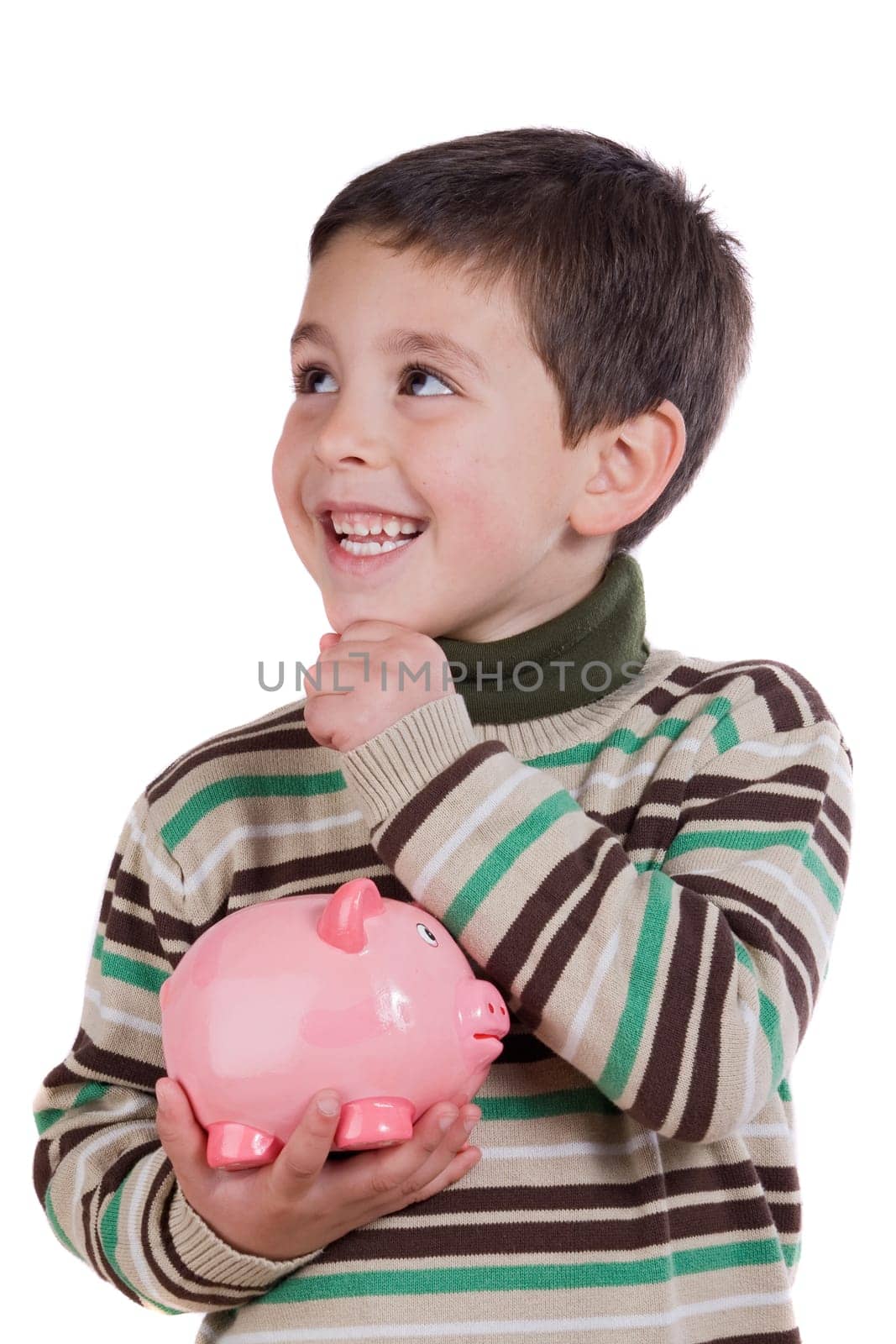 Adorable child with savings thinking