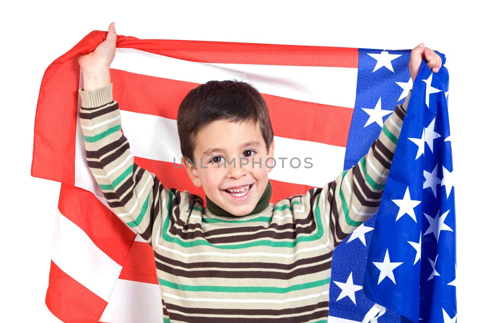 Adorable boy with american flag