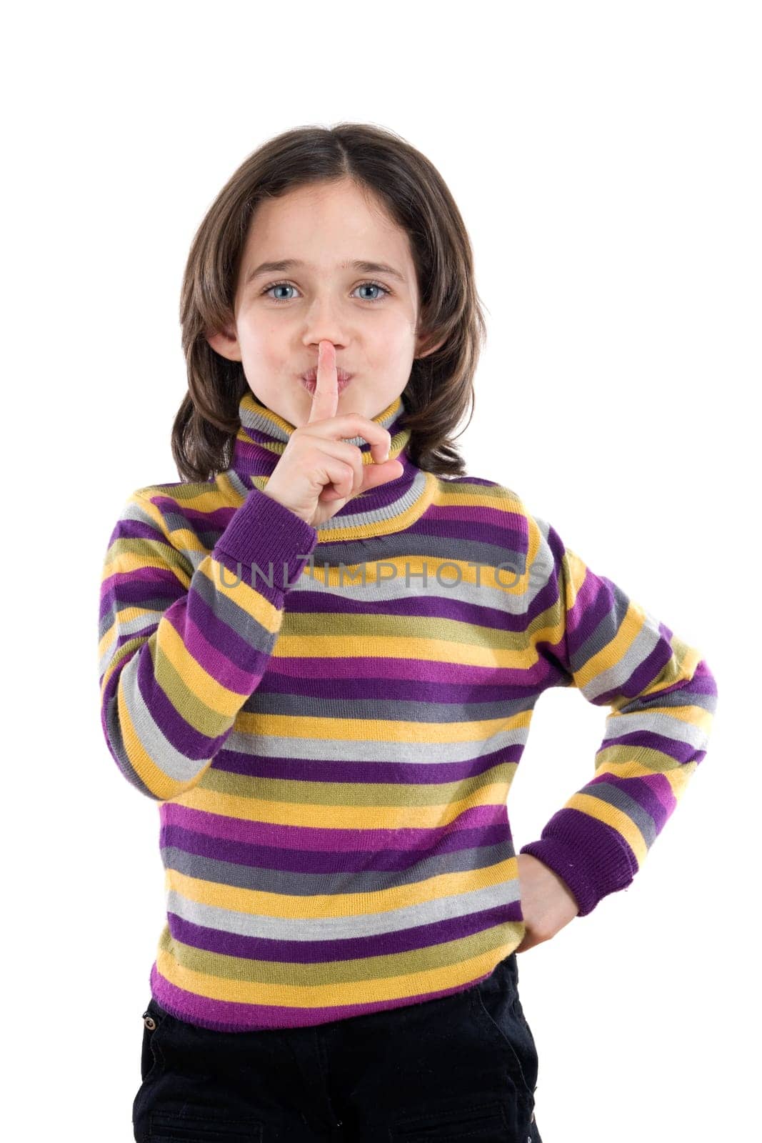 Adorable girl ordering silence