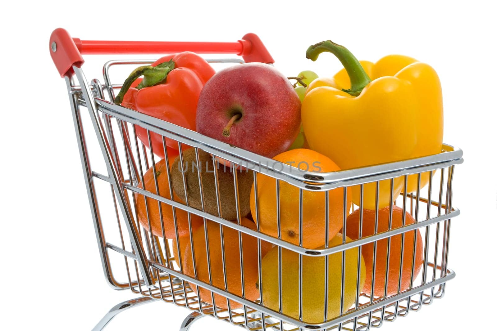 Shopping trolley with fruits and vegetables