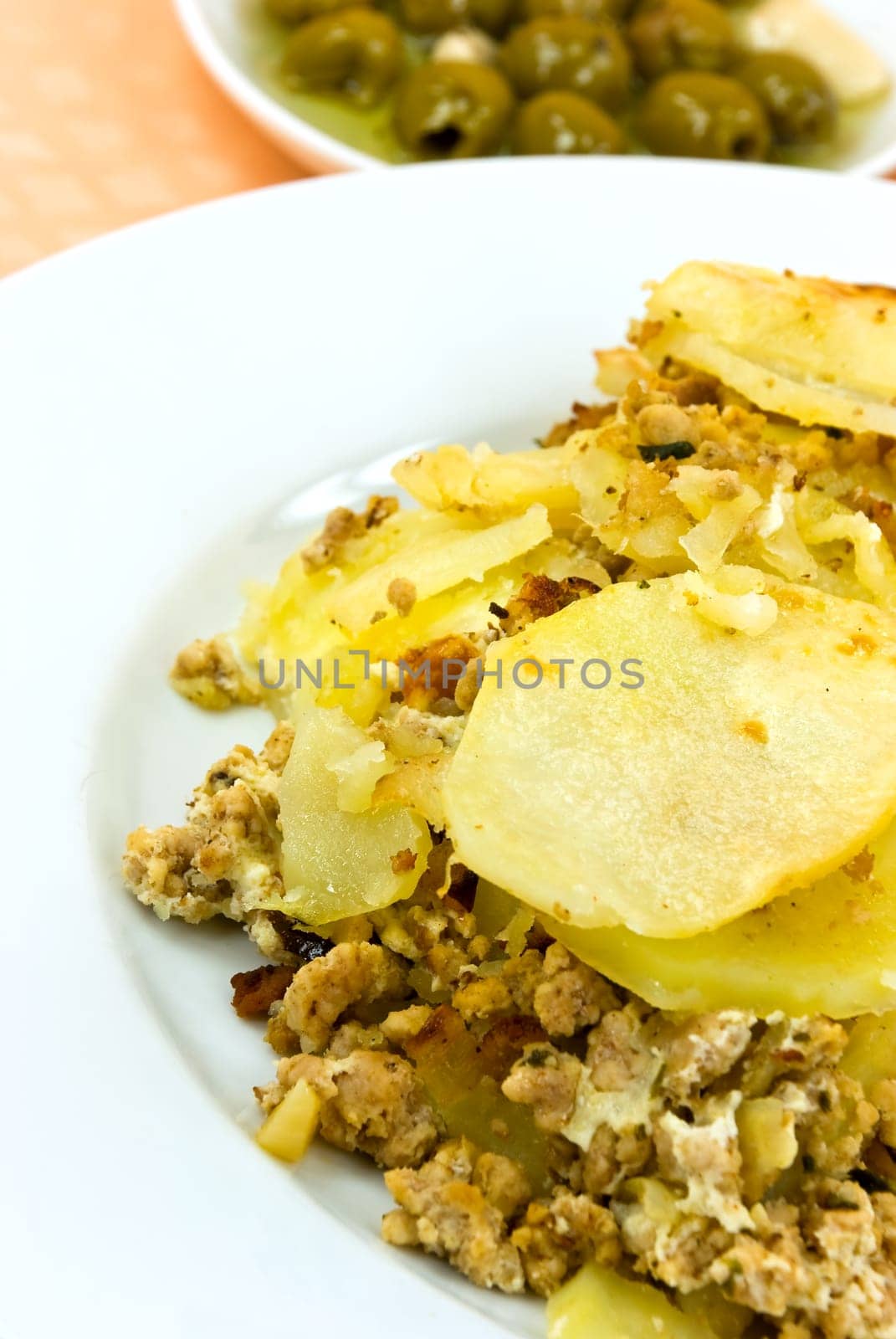 Moussaka with aubergine,potatoes,cheese