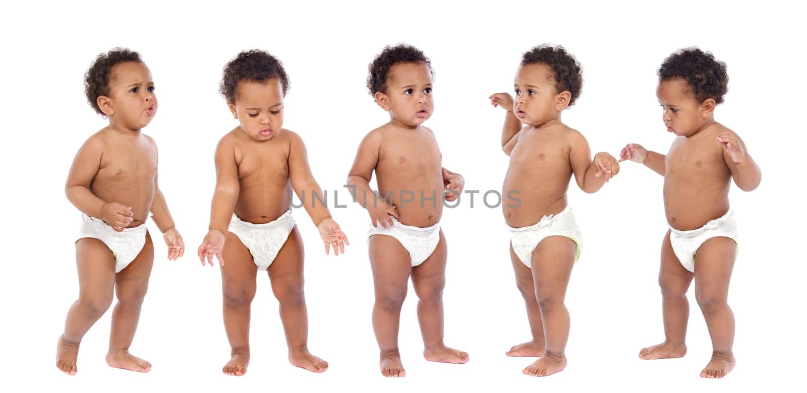 Sequence of a baby in diaper