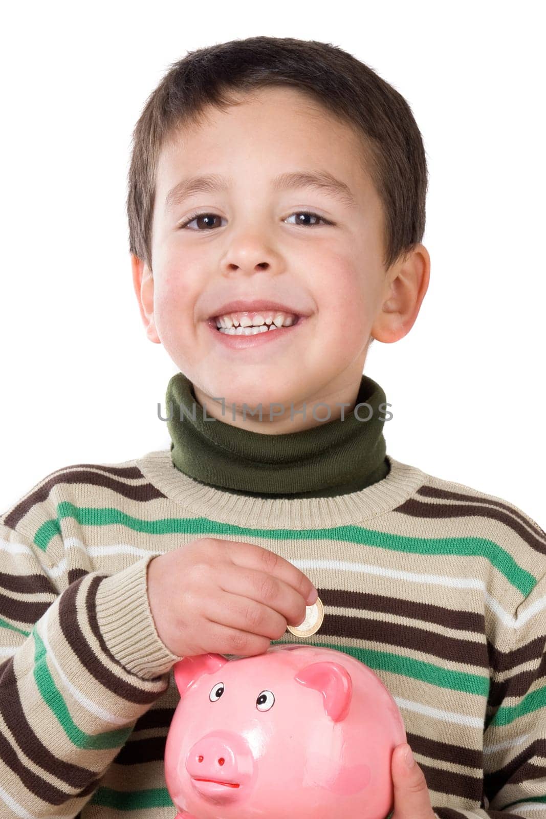 Adorable child with moneybox savings