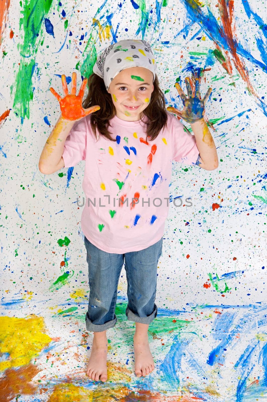 Girl playing with painting