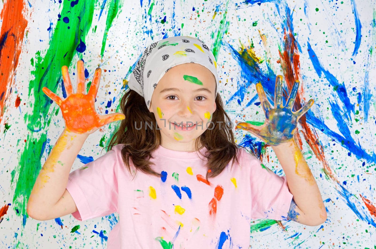 Girl playing with painting