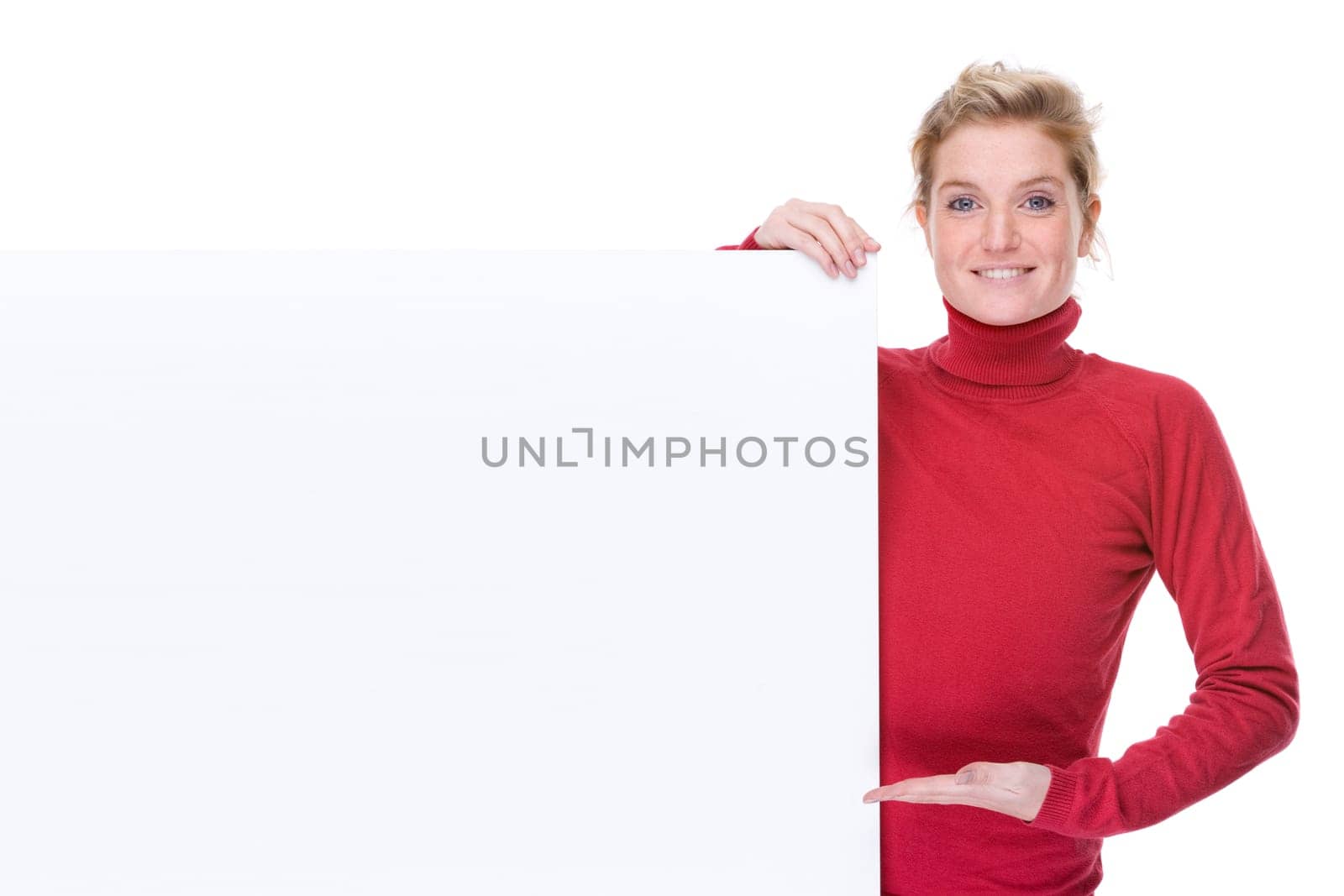 Young woman with an advertising sign