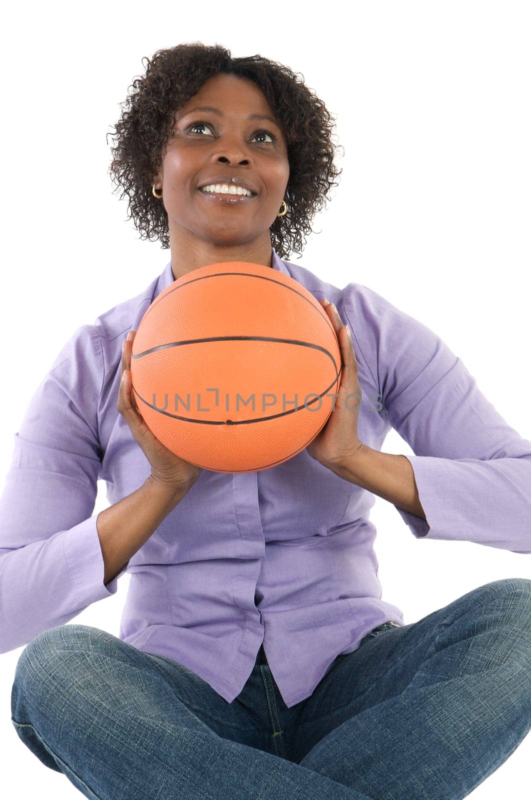 Woman with balloon of basketball
