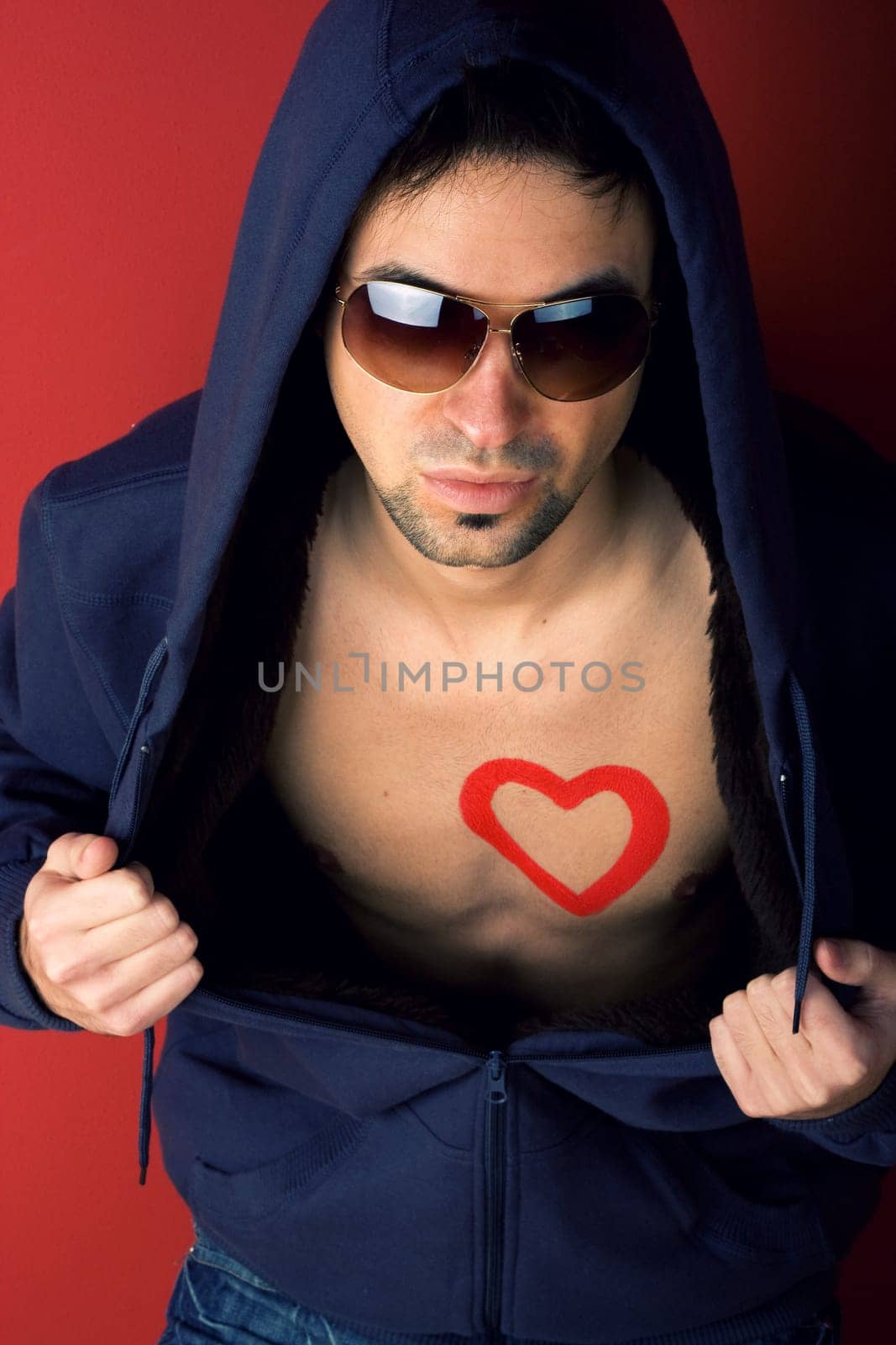 Man chest with heart painted
