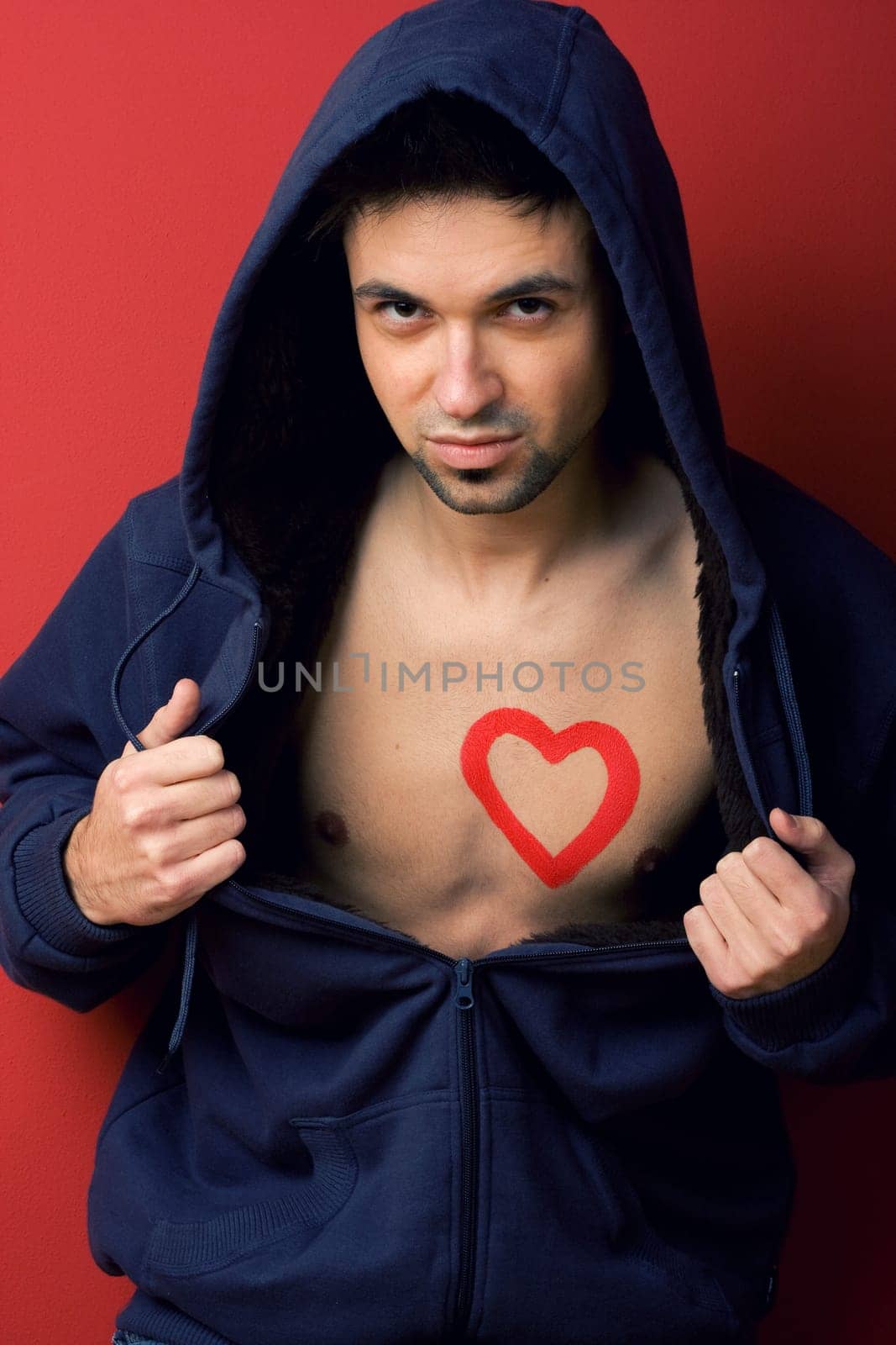 Man chest with heart painted