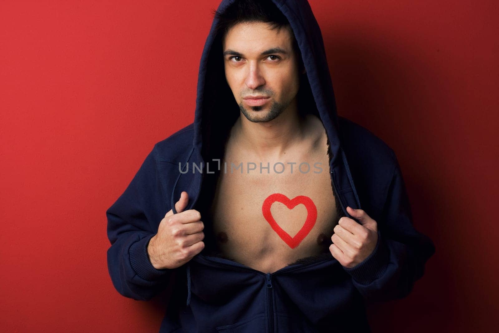 Man chest with heart painted
