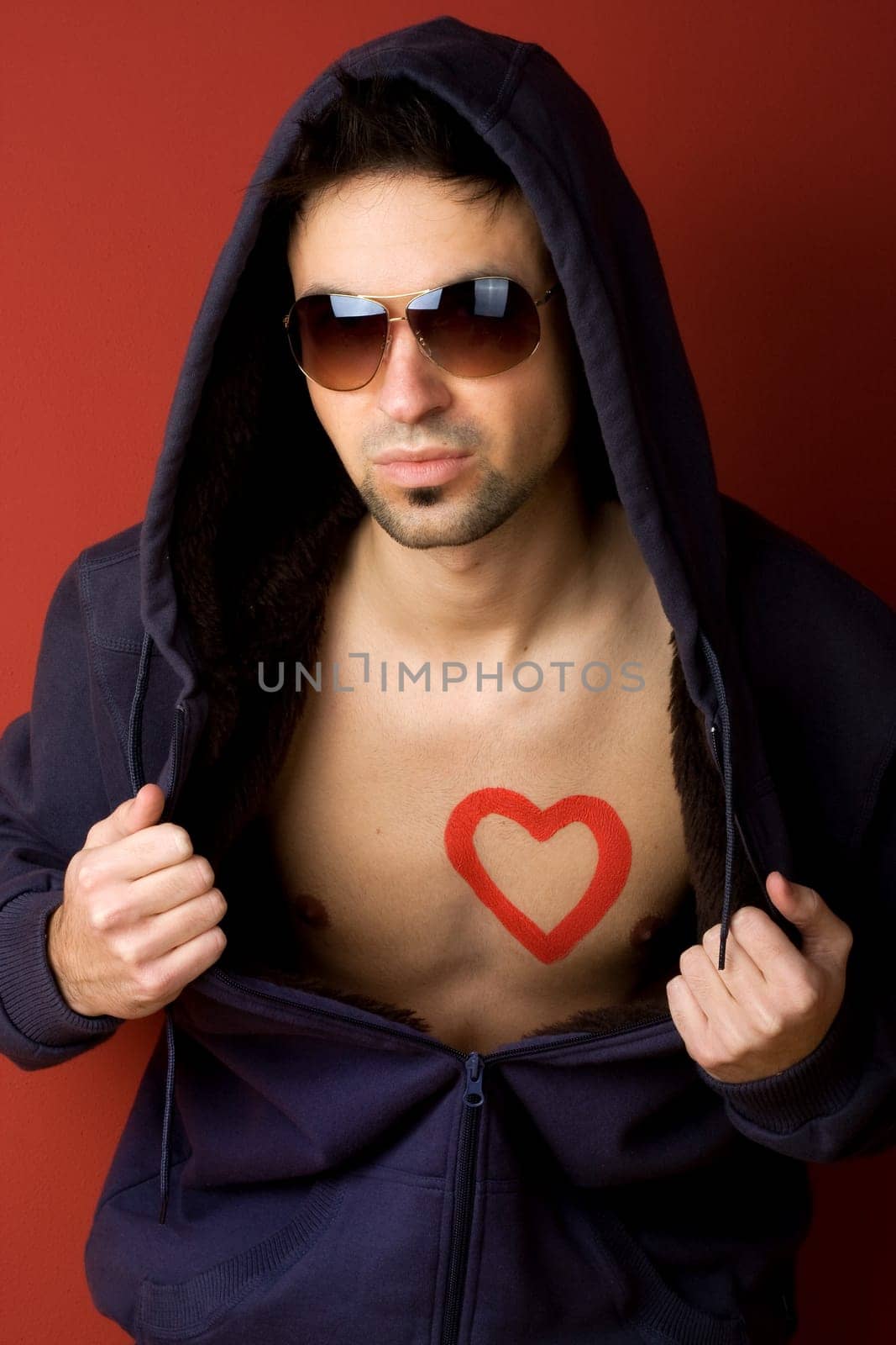 Man chest with heart painted