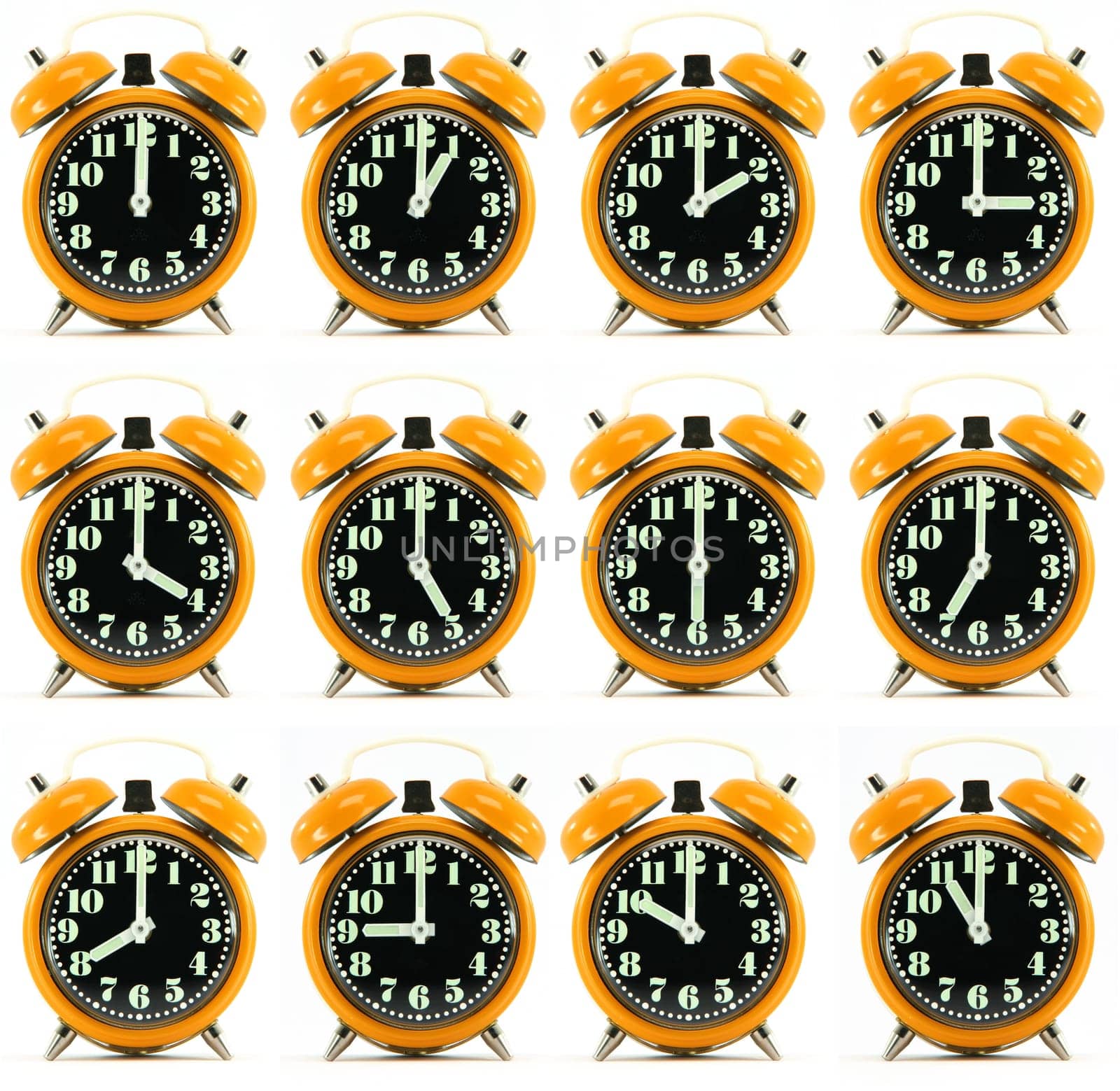 twelve orange hours alarm clock