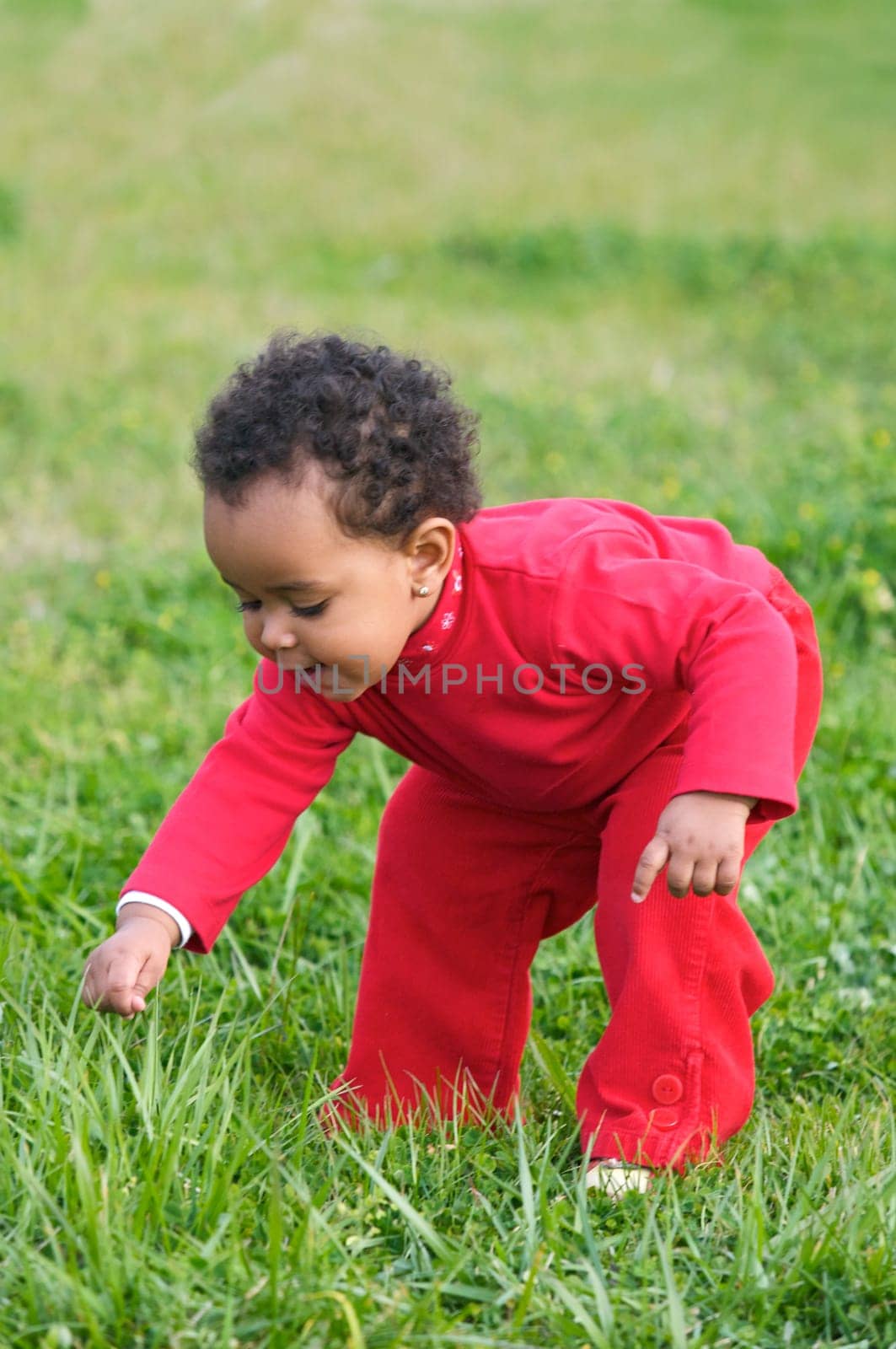 Baby playing on the grass