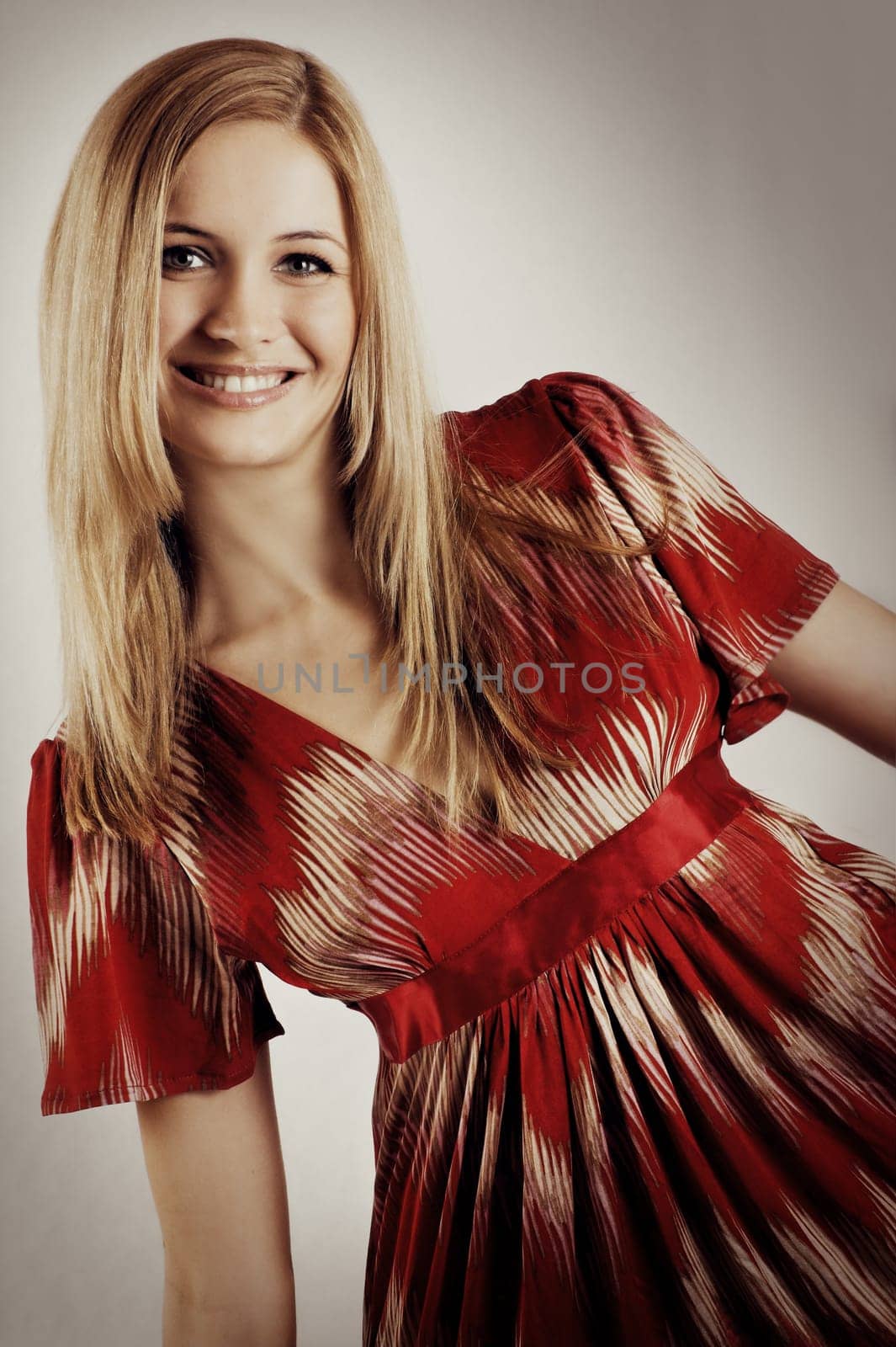 young woman with red dress