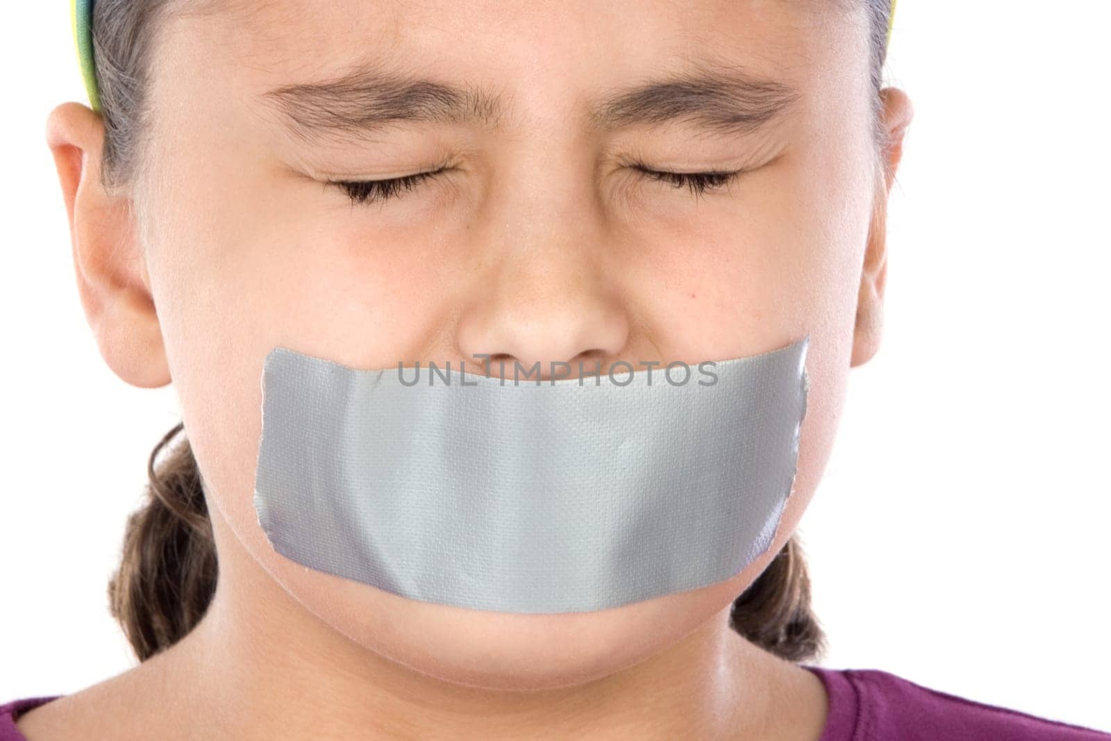 Beautiful girl with adhesive on mouth