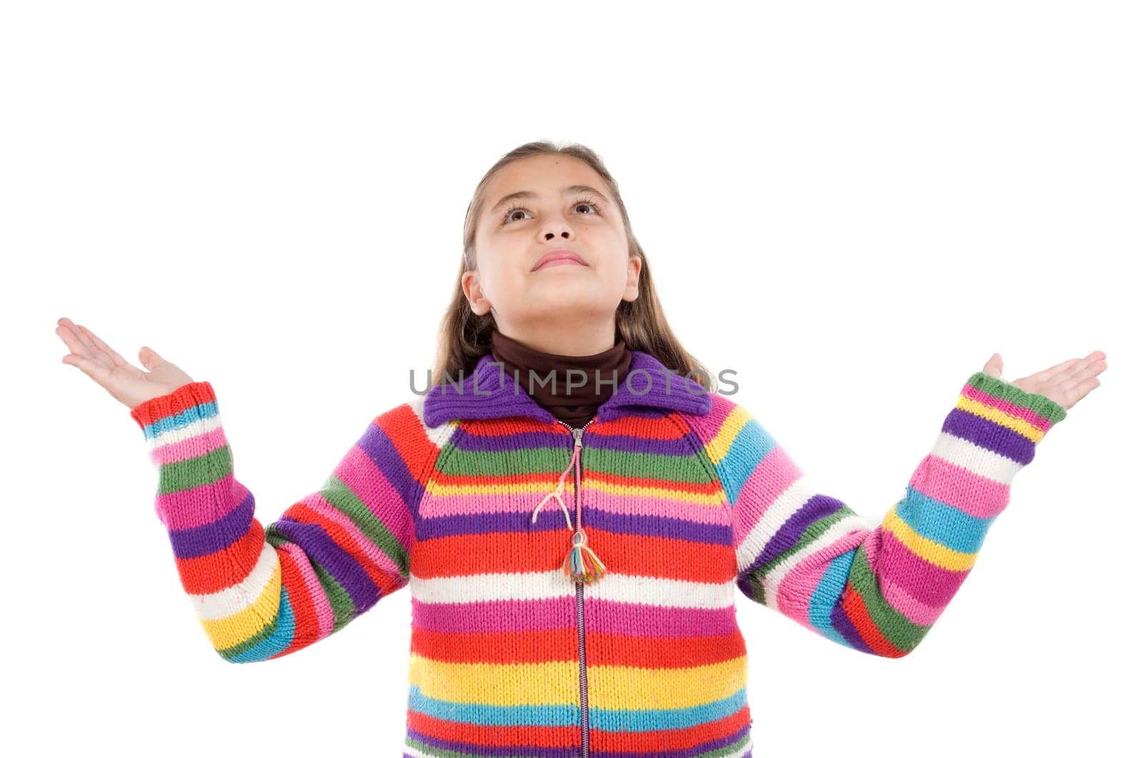Adorable girl looking at above