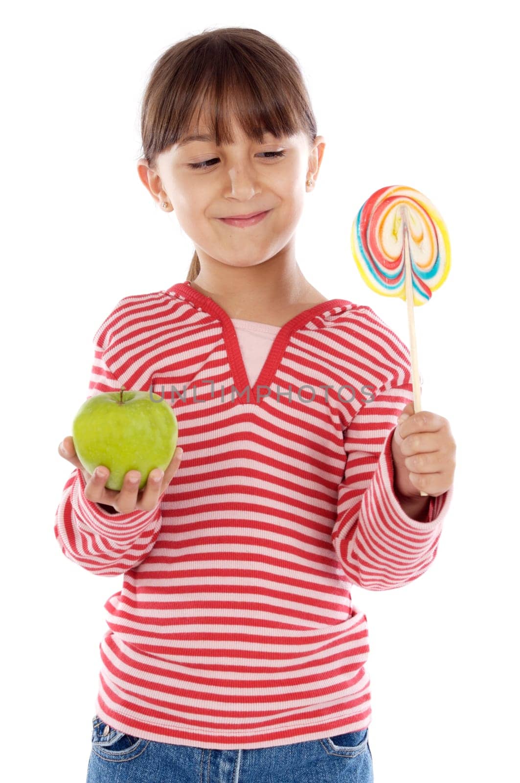 Girl with lollipop and apple