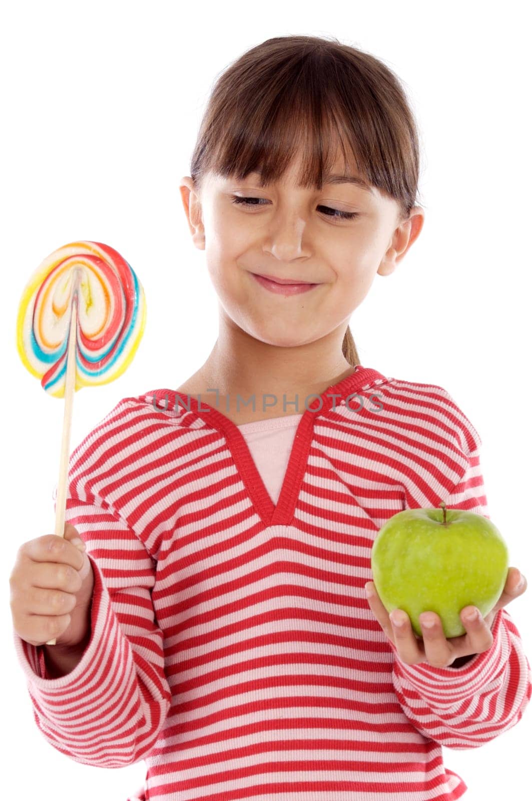 Girl with lollipop and apple