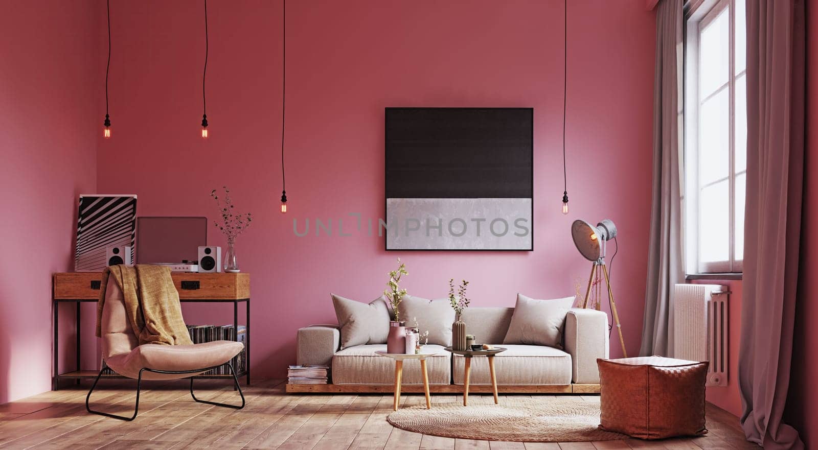 modern living room interior 3d rendering design concept